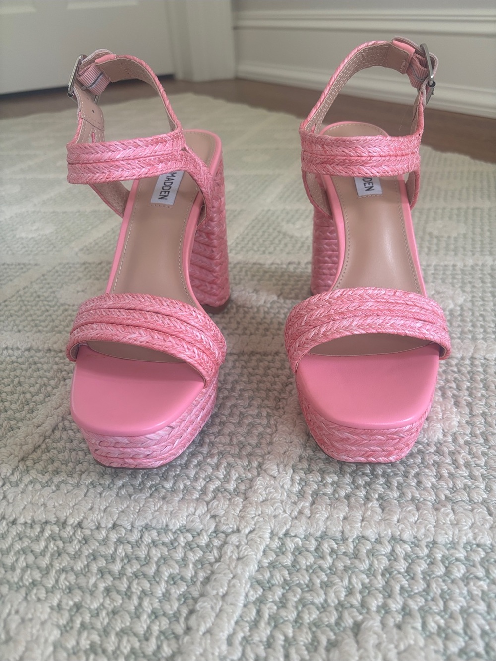 Steve Madden Lombardo Pink Raffia Platform Sandal Sz 8.5